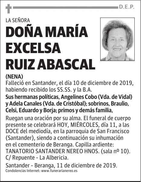 DOÑA MARÍA EXCELSA RUIZ ABASCAL
