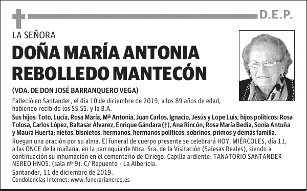 DOÑA MARÍA ANTONIA REBOLLEDO MANTECÓN