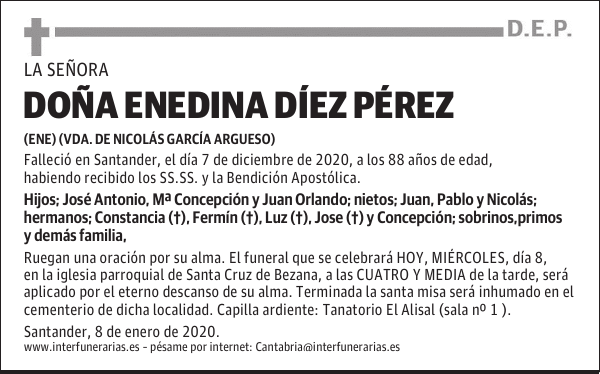 DOÑA ENEDINA DÍEZ PÉREZ