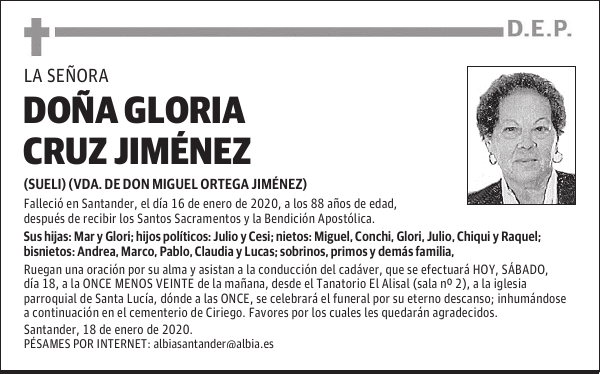 DOÑA GLORIA CRUZ JIMÉNEZ