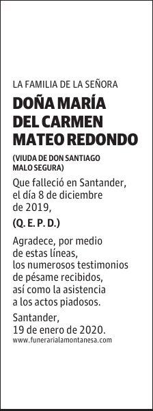 DOÑA MARÍA DEL CARMEN MATEO REDONDO