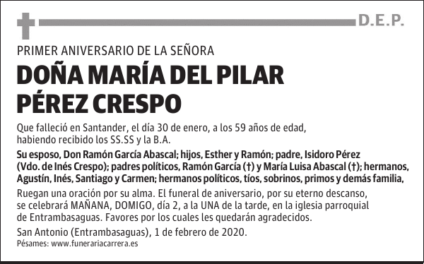 DOÑA MARÍA DEL PILAR PÉREZ CRESPO