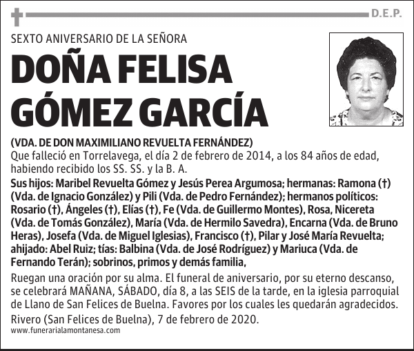 DOÑA FELISA GÓMEZ GARCÍA