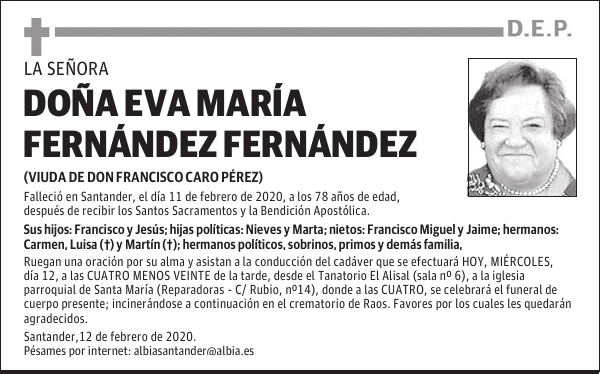 DOÑA EVA MARÍA FERNÁNDEZ FERNÁNDEZ