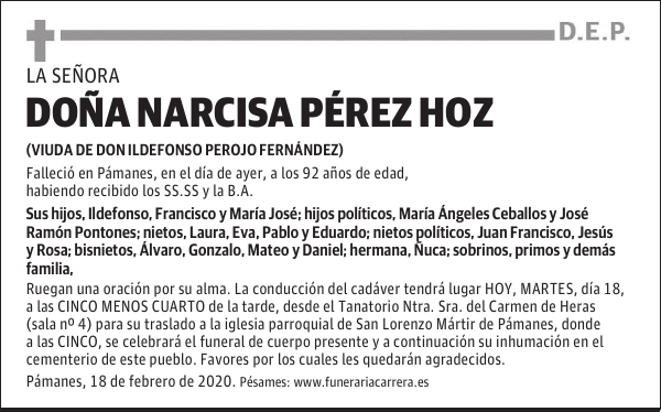 DOÑA NARCISA PÉREZ HOZ