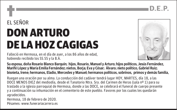 DON ARTURO DE LA HOZ CAGIGAS