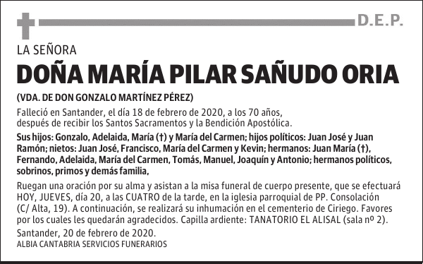 DOÑA MARÍA PILAR SAÑUDO ORIA