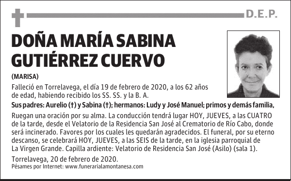 DOÑA MARÍA SABINA GUTIÉRREZ CUERVO