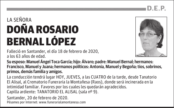 DOÑA ROSARIO BERNAL LÓPEZ
