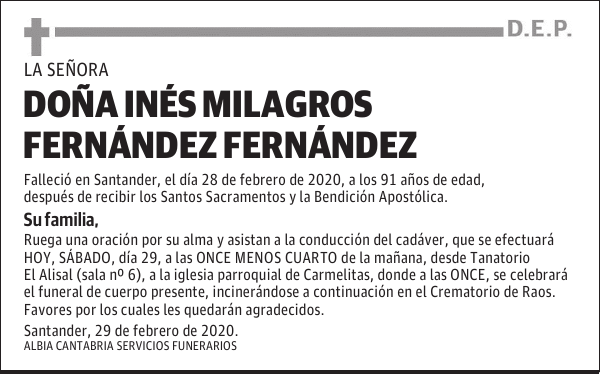 DOÑA INÉS MILAGROS FERNÁNDEZ FERNÁNDEZ