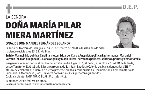 DOÑA MARÍA PILAR MIERA MARTÍNEZ