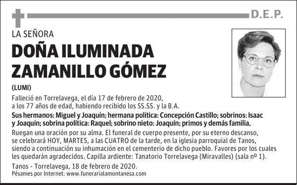 DOÑA ILUMINADA ZAMANILLO GÓMEZ