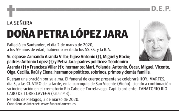 DOÑA PETRA LÓPEZ JARA