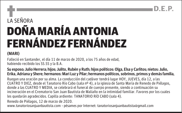 DOÑA MARÍA ANTONIA FERNÁNDEZ FERNÁNDEZ