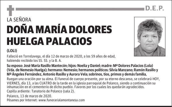 DOÑA MARÍA DOLORES HUELGA PALACIOS