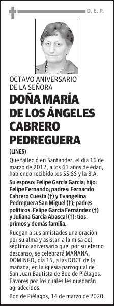 DOÑA MARÍA ÁNGELES CABRERO PEDREGUERA