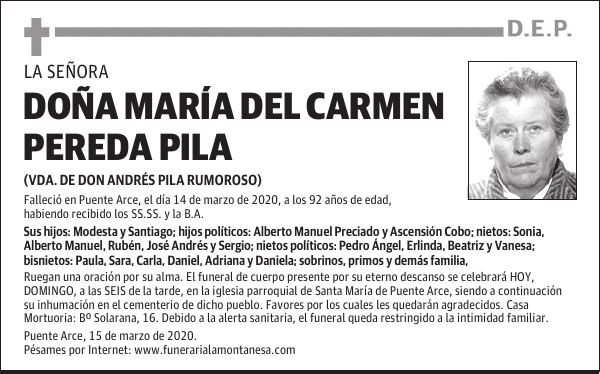 DOÑA MARÍA DEL CARMEN PEREDA PILA