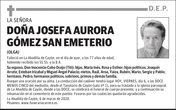 DOÑA JOSEFA AURORA GÓMEZ SAN EMETERIO