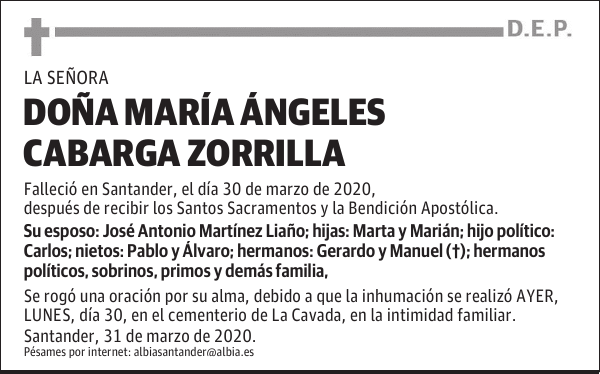 DOÑA MARÍA ÁNGELES CABARGA ZORRILLA