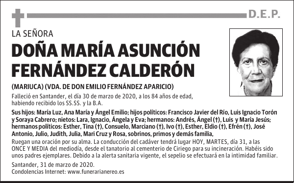 DOÑA MARÍA ASUNCIÓN FERNÁNDEZ CALDERÓN