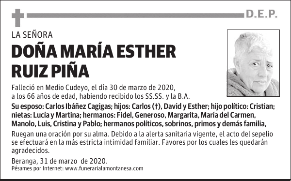 DOÑA MARÍA ESTHER RUIZ PIÑA