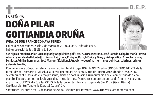 DOÑA PILAR GOITIANDIA ORUÑA