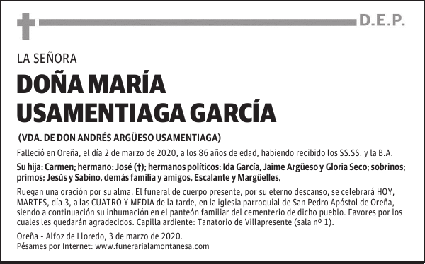 DOÑA MARÍA USAMENTIAGA GARCÍA