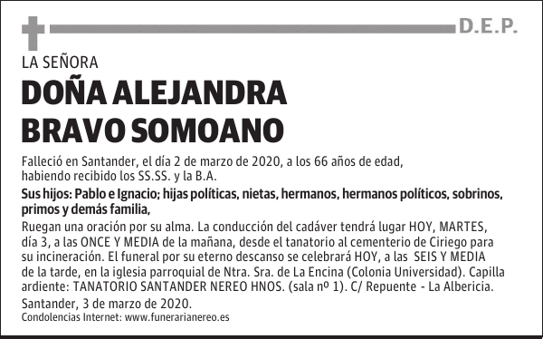DOÑA ALEJANDRA BRAVO SOMOANO