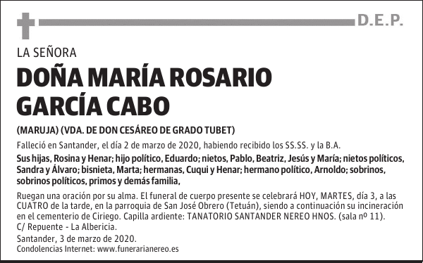DOÑA MARÍA ROSARIO GARCÍA CABO