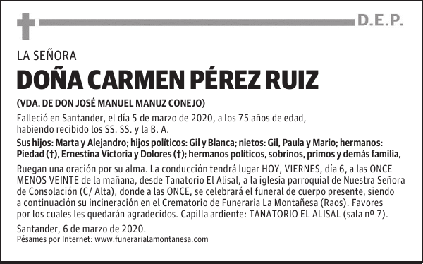 DOÑA CARMEN PÉREZ RUIZ