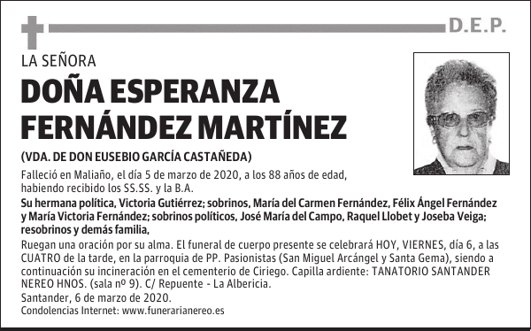 DOÑA ESPERANZA FERNÁNDEZ MARTÍNEZ