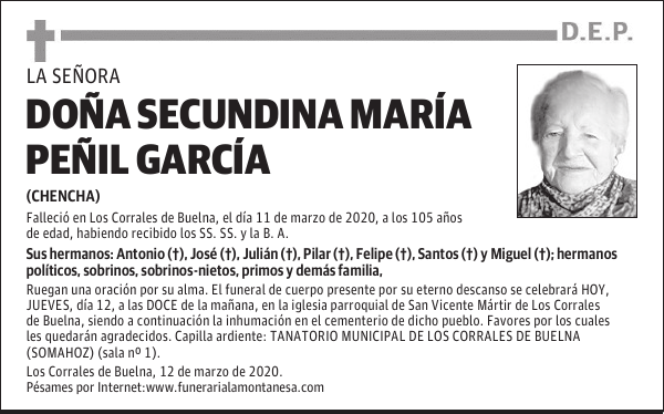 DOÑA SECUNDINA MARÍA PEÑIL GARCÍA