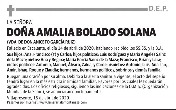 DOÑA AMALIA BOLADO SOLANA