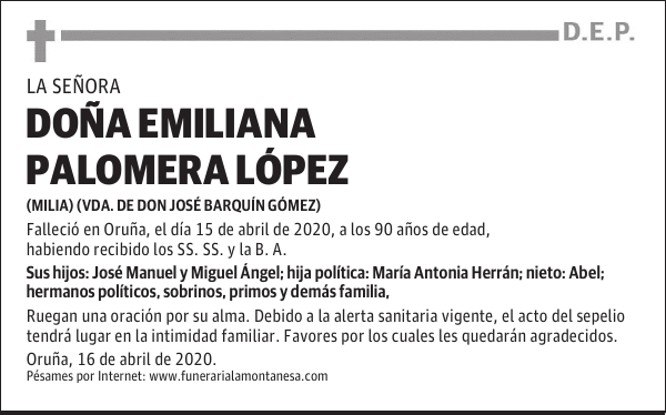 DOÑA EMILIANA PALOMERA LÓPEZ