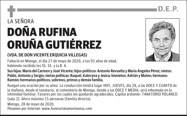 DOÑA RUFINA ORUÑA GUTIÉRREZ