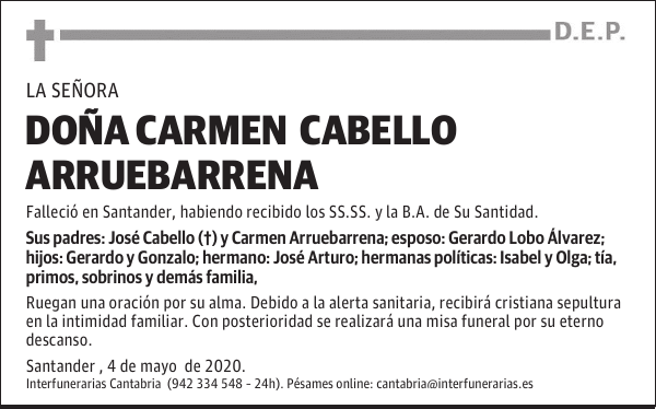 DOÑA CARMEN CABELLO ARRUEBARRENA