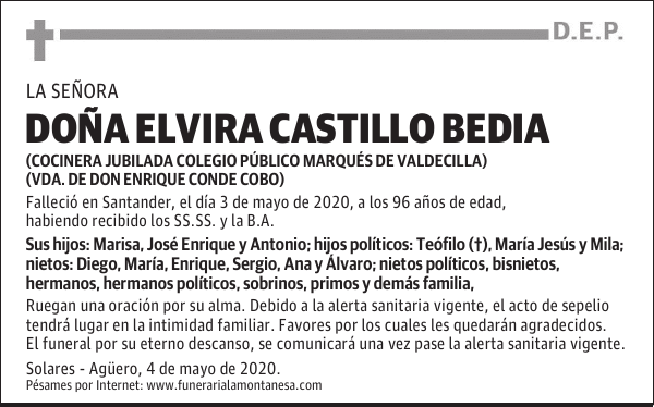 DOÑA ELVIRA CASTILLO BEDIA