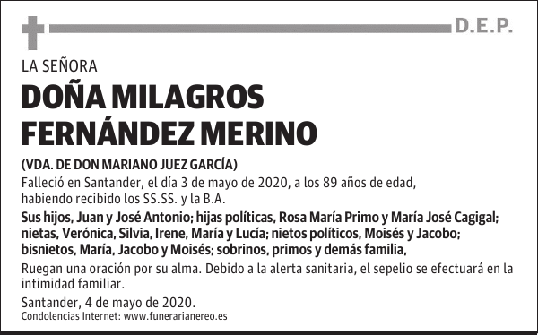 DOÑA MILAGROS FERNÁNDEZ MERINO