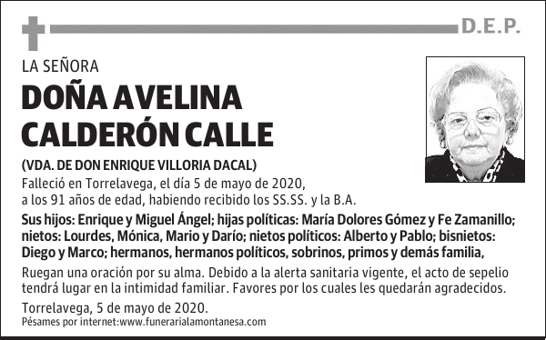 DOÑA AVELINA CALDERÓN CALLE