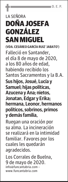 DOÑA JOSEFA GONZÁLEZ SAN MIGUEL