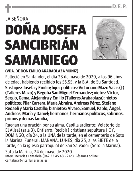 DOÑA JOSEFA SANCIBRIÁN SAMANIEGO