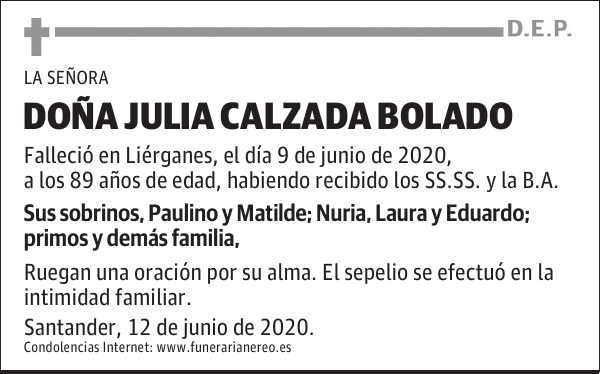 DOÑA JULIA CALZADA BOLADO