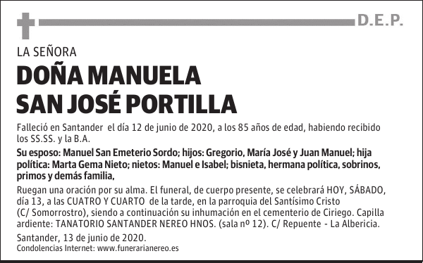 DOÑA MANUELA SAN JOSÉ PORTILLA