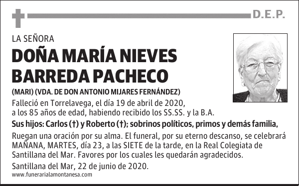 DOÑA MARÍA NIEVES BARREDA PACHECO