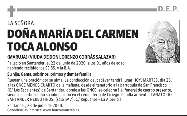 DOÑA MARÍA DEL CARMEN TOCA ALONSO