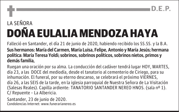 DOÑA EULALIA MENDOZA HAYA