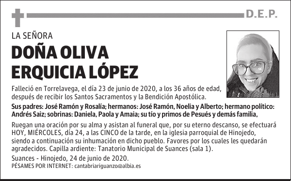 DOÑA OLIVA ERQUICIA LÓPEZ