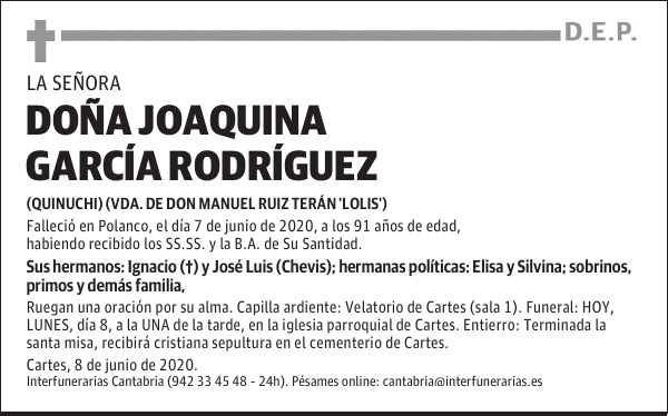 DOÑA JOAQUINA GARCÍA RODRÍGUEZ