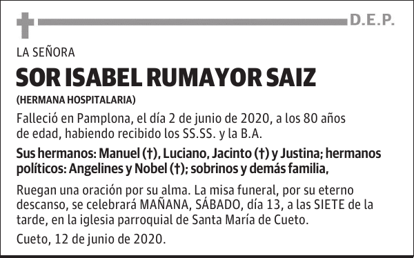 SOR ISABEL RUMAYOR SAIZ