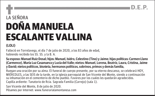 DOÑA MANUELA ESCALANTE VALLINA